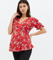 New Look Maternity Red Floral Puff Sleeve Wrap Blouse